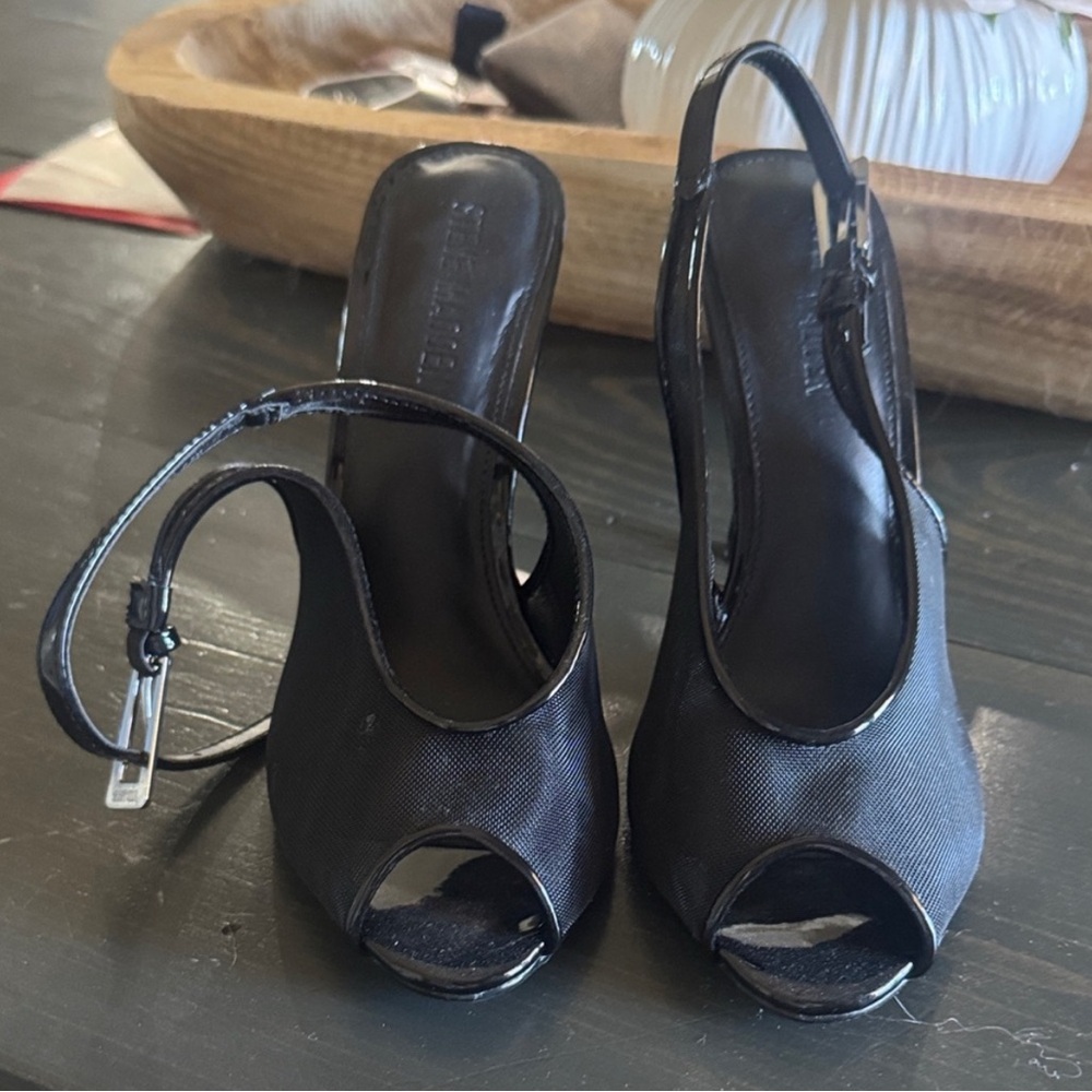 Steve Madden Black Peep Toe Sling Back Heels SZ 8.5